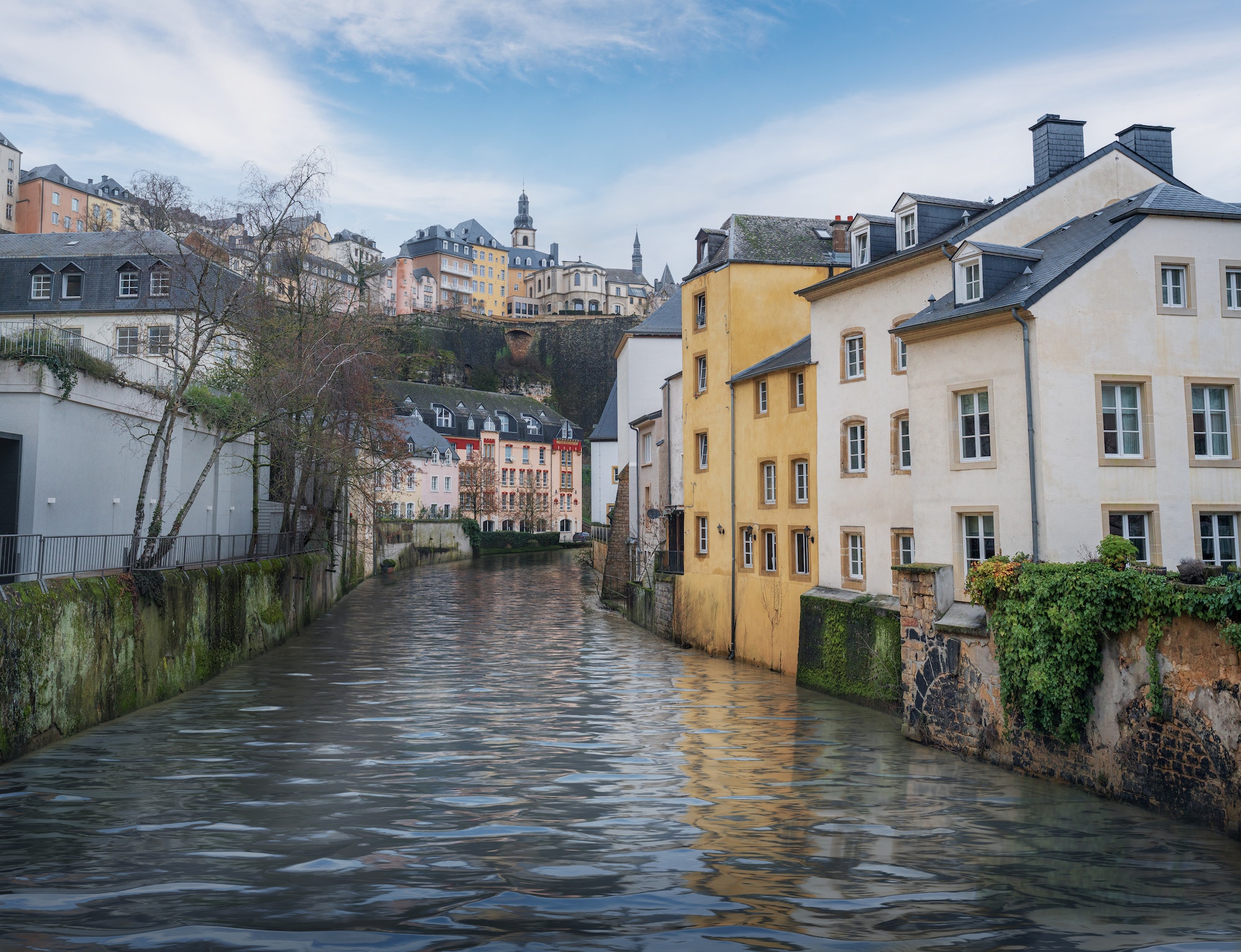 Alzette River and the Grund district with St Michaels Church - Luxembourg City, Luxembourg