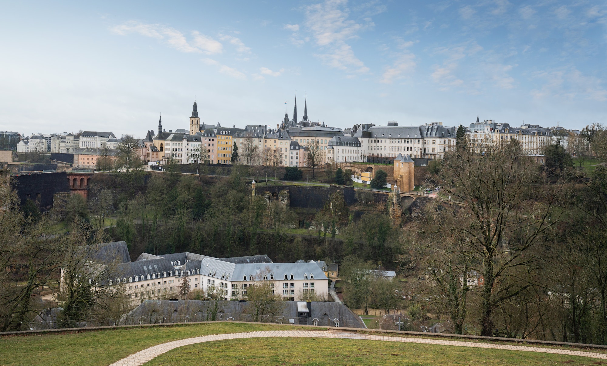 Luxembourg City skyline with Saint Michael's Church and old Walls - Luxembourg City, Luxembourg