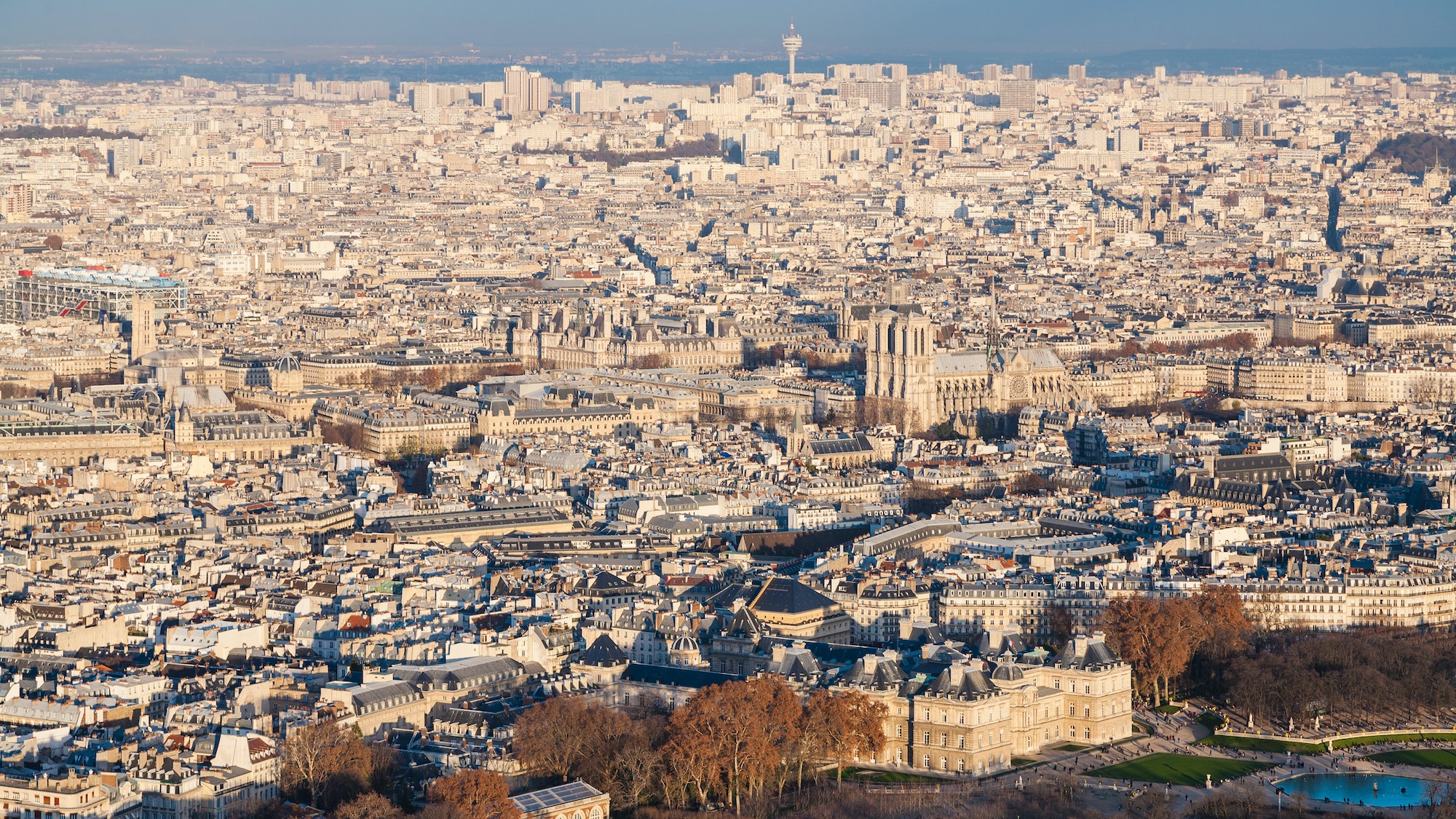 panorama of Paris city with Luxembourg garden