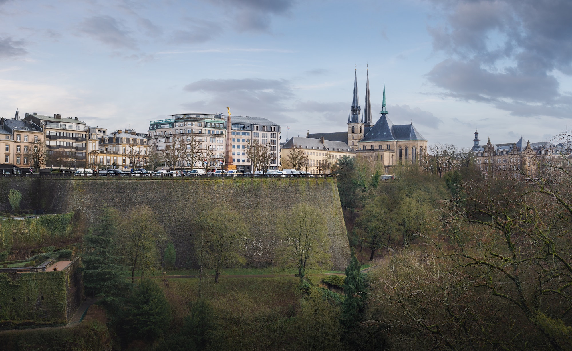 Skyline with Notre Dame Cathedral and Monument of Remembrance - Luxembourg City, Luxembourg