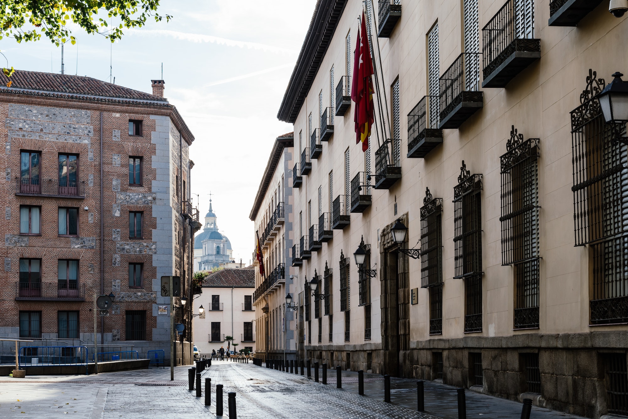 View of empty street in Central Madrid. Sacramento street in historic centre in Madrid